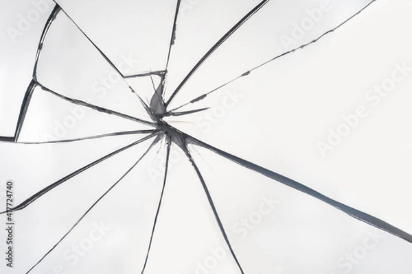 Fototapeta Cracks in the glass. Failure and problem symbol. Life has cracked. Broken mirror on a black background.
