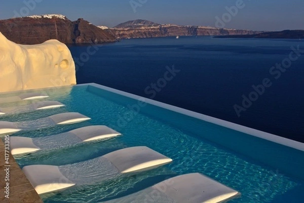Fototapeta Santorini, Greece. Caldera view from the pool on the cliff. 