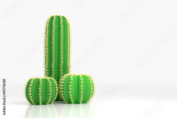 Fototapeta Abstract concept on the topic of the male penis. Three different green cacti with thorns as the concept of infertility and abstinence. 3d illustration