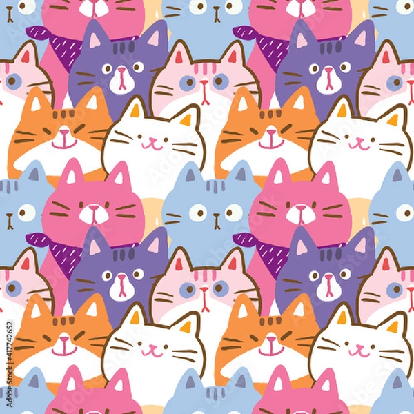 Obraz Seamless Pattern of Cartoon Cat Illustration Design