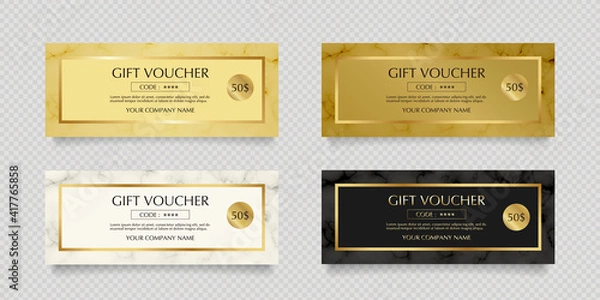 Fototapeta 4色の大理石にゴールドのあしらいのギフト券のベクターイラストセット