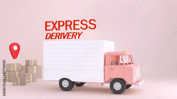 Fototapeta 3D Online express delivery service concept, fast response delivery by scooter, courier Pickup, Delivery, Online Shipping Services. 3d Rendering.	
