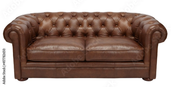 Fototapeta Image of a modern brown leather sofa over white background