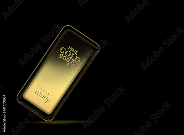 Obraz 1kg gold bar isolated on a black background with clipping path