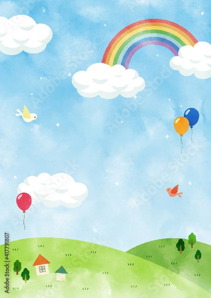 Fototapeta 虹の架かった青空-水彩