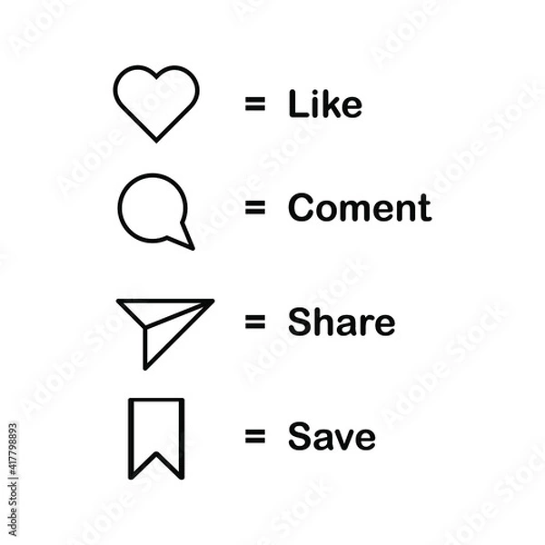 Obraz Vector social media Like, comment, share and save icons. Editable and changeable color.