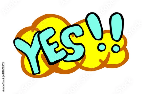 Fototapeta Vector Hand Draw Sketch Yes with Exclamation sign, Red and Yellow Isolated on White