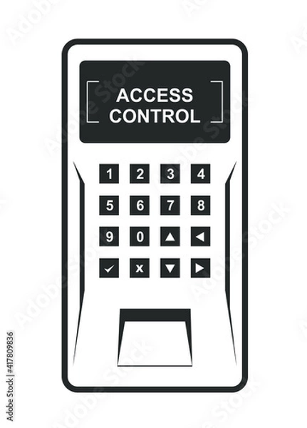 Fototapeta Fingerprint scanner with keypad. Electronic access control lock device, isolated on a white background. Digital security illustration.