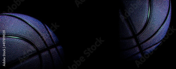Fototapeta Closeup detail of blue basketball ball texture background. Team sport concept. Sports background for product display, banner, or mockup.