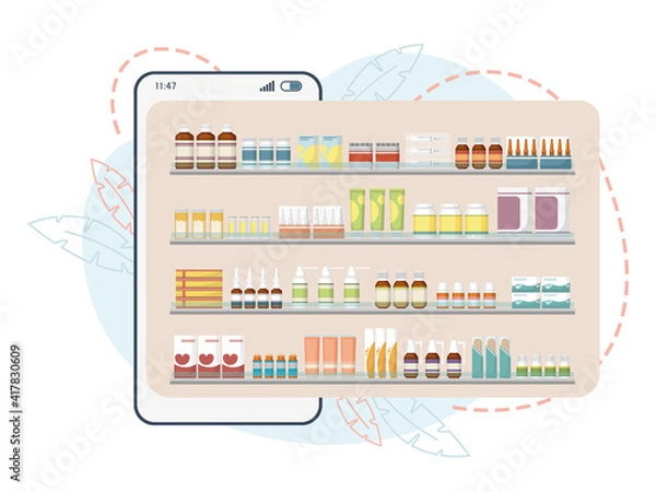 Fototapeta Purchase medicines online using your phone. Vector illustration