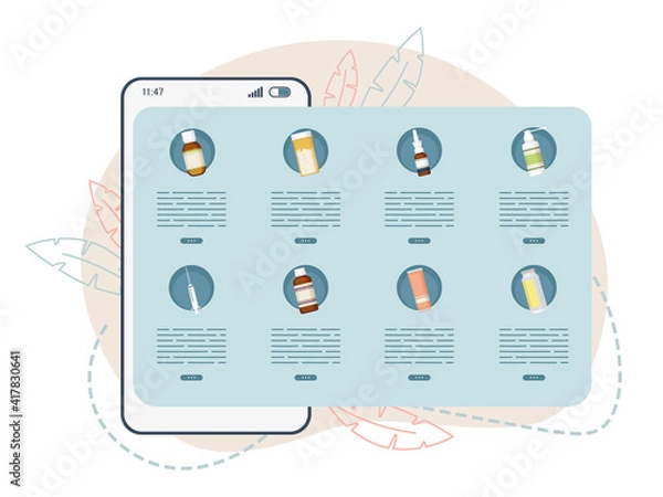 Fototapeta Purchase medicines online using your phone. Vector illustration
