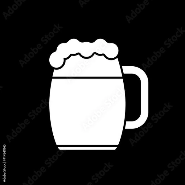 Fototapeta Beer mug dark mode glyph icon. Drinking alcohol in pub. Cup with lager, ale with froth, stout in pint. Bar menu. Alcoholic drink. White silhouette symbol on black space. Vector isolated illustration