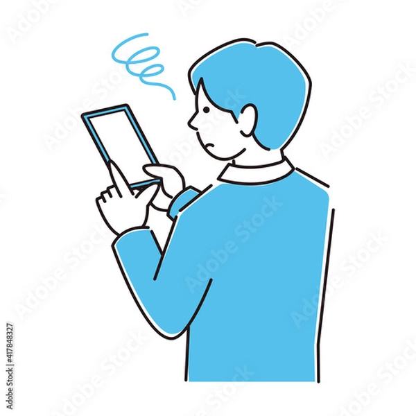 Fototapeta スマートホンを使いすぎてスマホ内斜視になり困っているスーツ姿の男性 程よいシンプルなイラスト ベクター