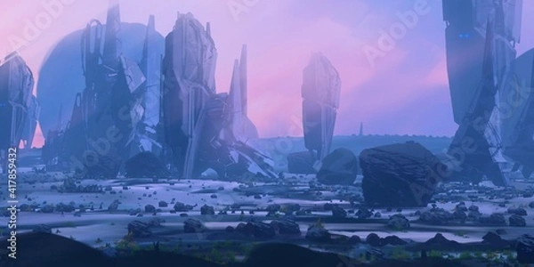 Obraz Futuristic concept art. Alien planet. Science fiction theme. Colorful artistic landscape. 2d illustration.