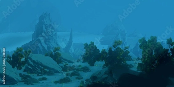 Obraz Futuristic scenery. Alien planet. Science fiction theme. Colorful artistic landscape. 2d illustration.