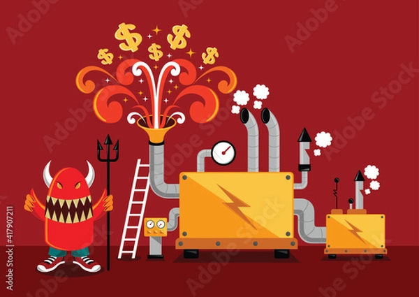 Fototapeta Devil money making machine vector illustration