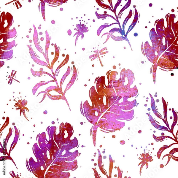 Fototapeta Pattern of tropical purple leaves on a white background