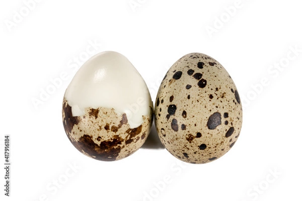Obraz Boiled spotted quail eggs  isolated on white background.  Healthy Food Products Concept