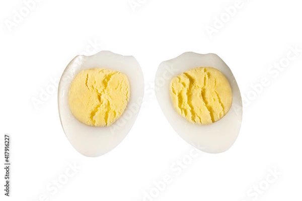 Obraz Half cutted Boiled spotted quail eggs  isolated on white background.  Healthy Food Products Concept