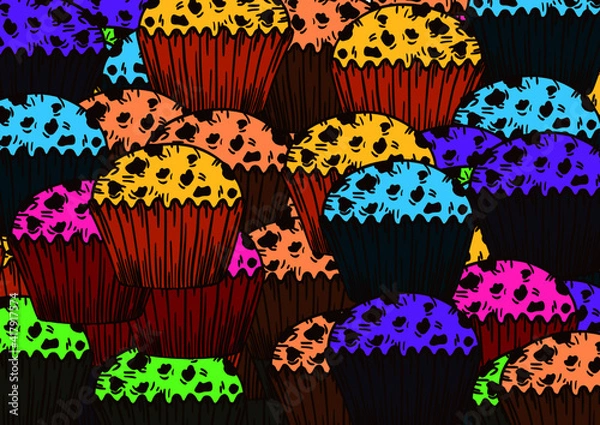Fototapeta vector graphics background lots of colorful cupcakes