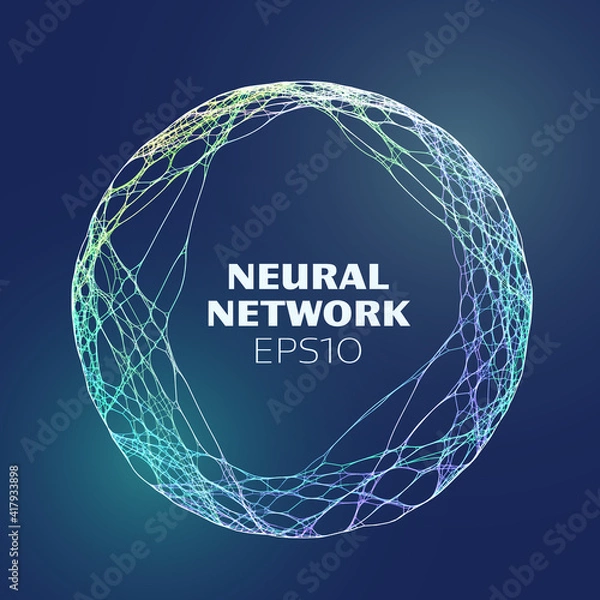 Fototapeta Neural network circle connect background. Neuron network digital tech.