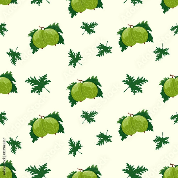 Obraz Gooseberry seamless pattern with leaves