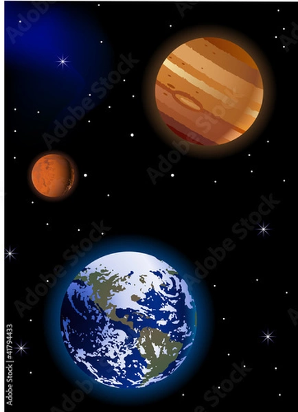 Obraz Earth with Mars and Jupiter