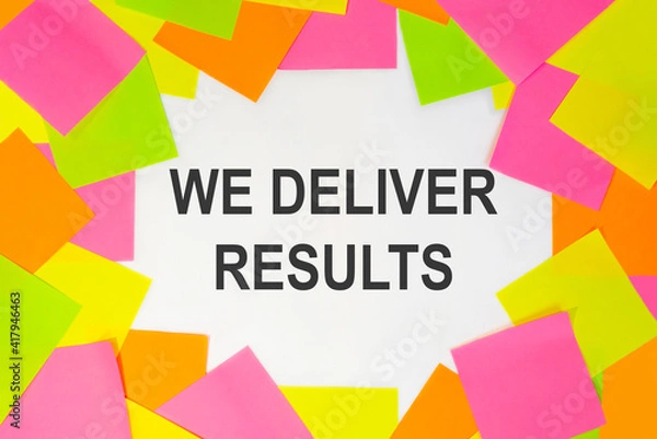 Fototapeta Text we deliver results on a white background. Multicolored stickers around