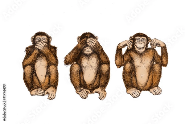 Obraz trzy małpy (patrz, słuchaj, nic nie mów)