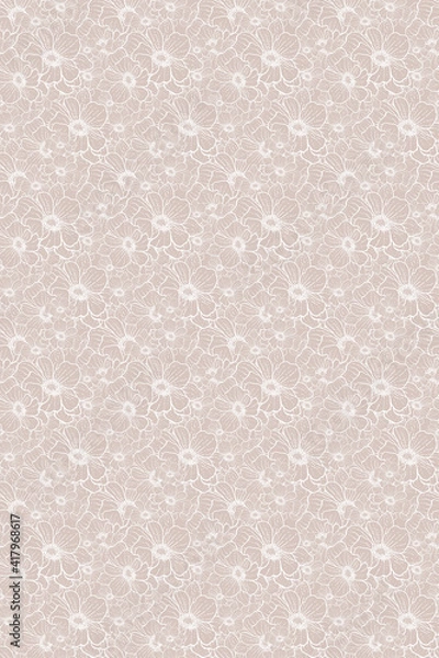 Obraz Beautiful delicate pattern of tiny white painted flowers on beige color