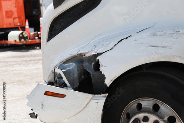 Obraz Damage closeup on white truck.