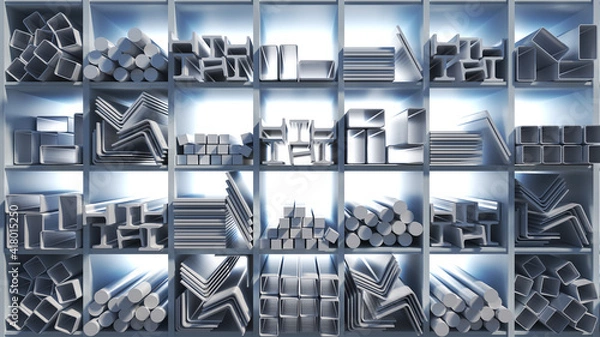 Obraz Metal profiles of different kinds are located in the metal products warehouse