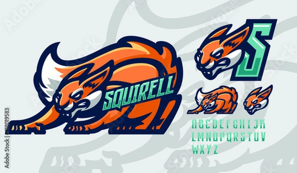 Fototapeta illustration vector graphic and font set of squirrel perfect for e-sport team mascot and game streamer