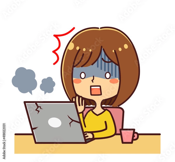 Fototapeta パソコン　故障　女性　リモートワーク