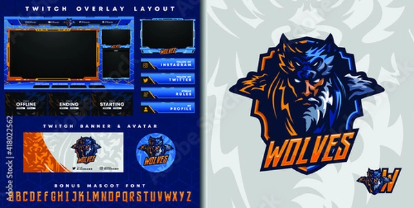 Fototapeta e-sport logo and streamer template of tribal wolf knight perfect for e-sport team mascot and game streamer