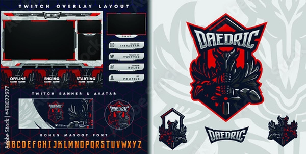 Fototapeta e-sport logo and streamer template of demon knight holding sword perfect for e-sport team mascot and game streamer