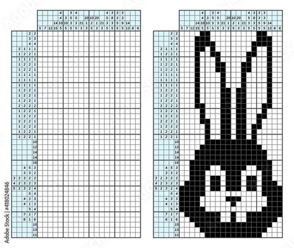 Fototapeta Japanese crossword puzzle. Kids and adult mathematical mosaic. Nonogram. Logic puzzle game. Digital rebus. Vector illustration