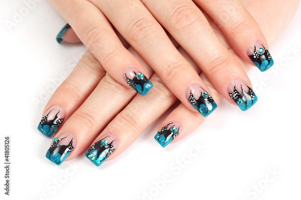 Obraz Hands with blue nail