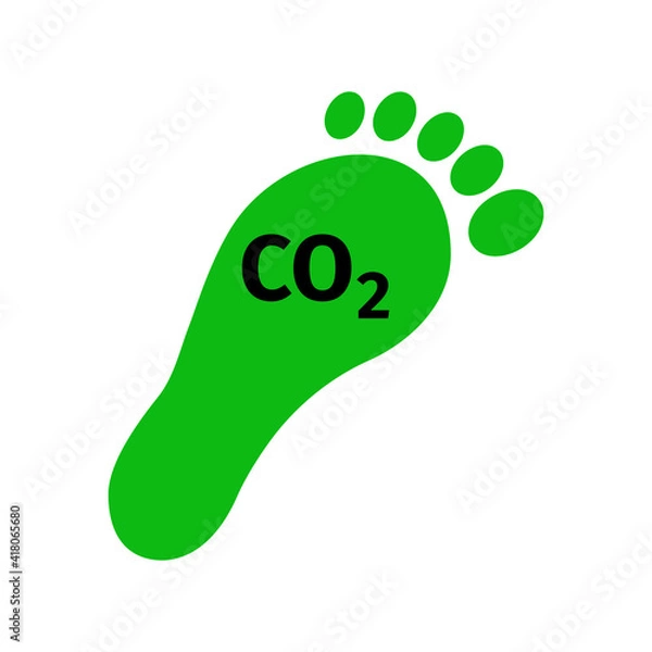Fototapeta Green carbon footprint icon. Reduce C02 emission symbol. Environmental problems and solutions concept. Vector flat illustration.