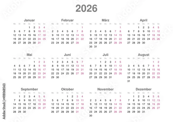Fototapeta Kalender 2026, Querformat