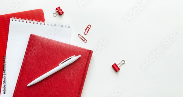 Fototapeta Stationery set. Back to school, learning concept. Banner. With copy space 