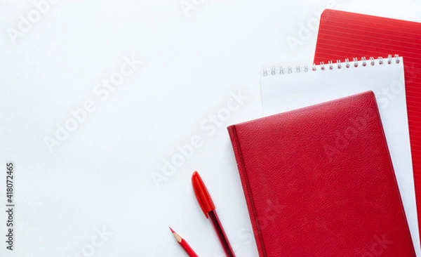Fototapeta Stationery set. Office tools. Back to school, learning concept. With copy space