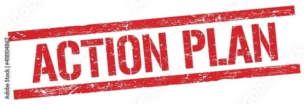 Fototapeta ACTION PLAN text on red grungy rectangle stamp.
