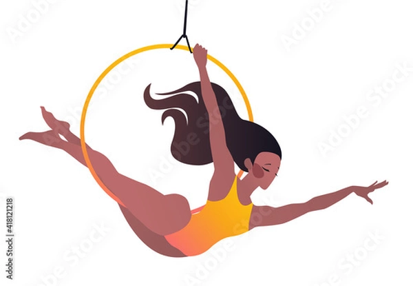 Fototapeta Girl gymnast on the ring. Simple vector color illustration