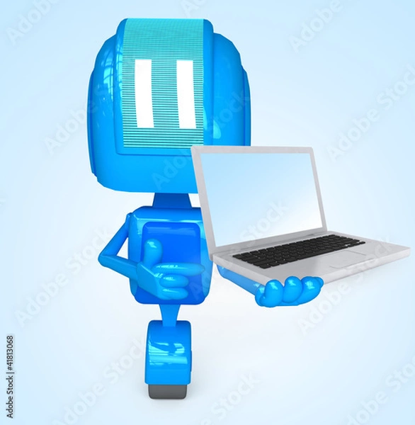 Obraz Robot holds computer