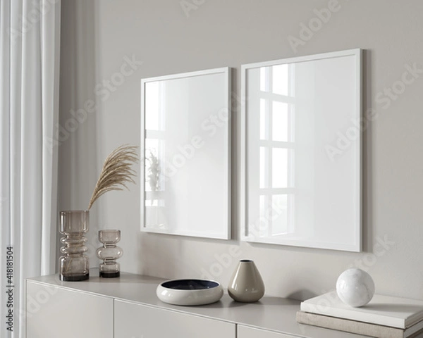 Obraz Interior Mockup with two white frames against the background …