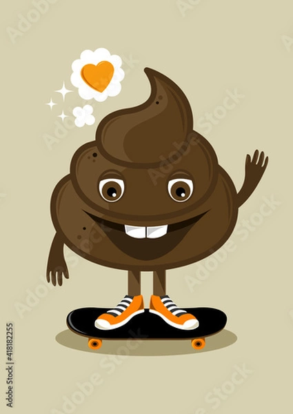 Fototapeta Poo riding a skateboard vector illustration