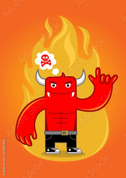 Fototapeta Devil with flames vector illustration