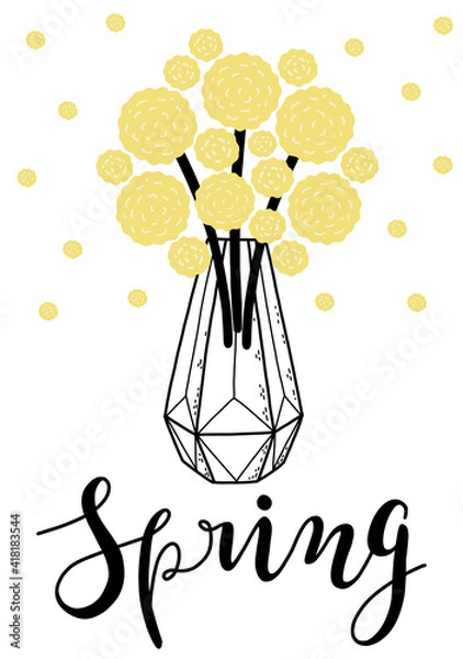 Obraz Happy Mother's Day. Hello Spring. Hand drawn scandinavian style vector illustration for card, poster, banner template with flowers, plant and hand drawn lettering