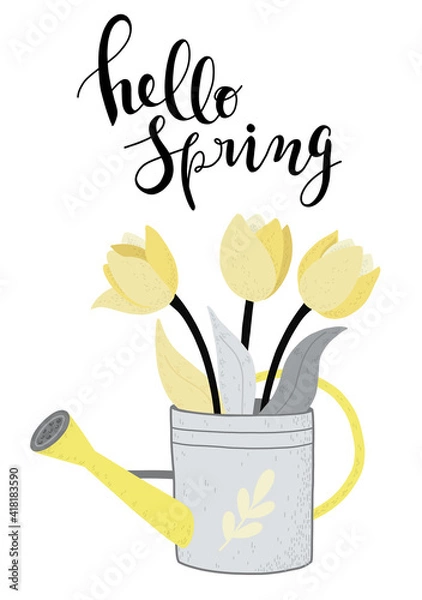 Obraz Happy Mother's Day. Hello Spring. Hand drawn scandinavian style vector illustration for card, poster, banner template with flowers, plant and hand drawn lettering